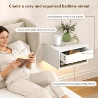 HOMCOM Floating Bedside Table Set of 2 with RGB LED Lights App Control(m-5)