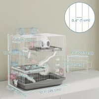 PawHut 3-Tier Hamster Cage, Portable Gerbil Cage with Exercise Wheels, Water Bottle, Food Dish, for Dwarf Hamsters, Mouse, Grey(m-3)