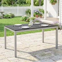 Outsunny Outdoor Dining Table for 4-6 with Easy Maintenance Slatted Top, Rust-Resistant Aluminium Frame, Black(m-1)