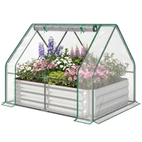 Outsunny Steel Raised Garden Bed with Cover and Roll Up Door, Dual Use, 50"x37.4" Outdoor Greenhouse, Clear(m-2)