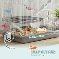 PawHut 3-Tier Hamster Cage, Portable Gerbil Cage with Exercise Wheels, Water Bottle, Food Dish, for Dwarf Hamsters, Mouse, Grey(m-7)