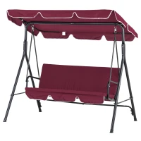 Outsunny 3-Seater Outdoor Porch Swing with Adjustable Canopy, Patio Swing Chair for Garden, Poolside, Backyard, Wine Red(m-2)