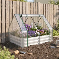 Outsunny Steel Raised Garden Bed with Cover and Roll Up Door, Dual Use, 50"x37.4" Outdoor Greenhouse, Clear(m-8)