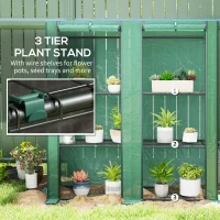Outsunny Lean-to Greenhouse with 3 Tier Shelves, Mini Greenhouse with 2 Roll-Up Doors for Indoor Outdoor, Green(m-5)