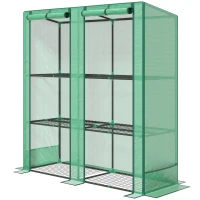 Outsunny Lean-to Greenhouse with 3 Tier Shelves, Mini Greenhouse with 2 Roll-Up Doors for Indoor Outdoor, Green(m-2)