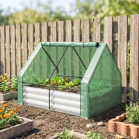 Outsunny Steel Outdoor Raised Garden Bed with Greenhouse,Cover, Roll Up Door, Dual Use, 50"x37.4"x36.2", Green(m-1)