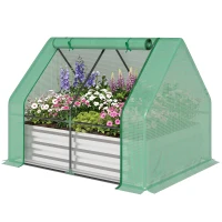 Outsunny Steel Outdoor Raised Garden Bed with Greenhouse,Cover, Roll Up Door, Dual Use, 50"x37.4"x36.2", Green(m-16)