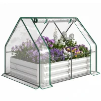 Outsunny Steel Raised Garden Bed with Cover and Roll Up Door, Dual Use, 50"x37.4" Outdoor Greenhouse, Clear(m-14)