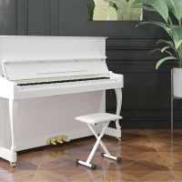 HOMCOM Adjustable Piano Bench, X-Style Folding Piano Stool with Padded Seat, Non-Slip Rubber Feet, Keyboard Chair, White(m-8)