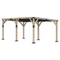 Outsunny 10' x 20' Wooden Gazebo, Hardtop Lean-to Gazebo Pergola with Galvanized Steel Sloped Roof, Light Walnut(m-14)
