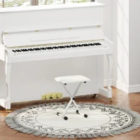 HOMCOM Adjustable Piano Bench, X-Style Folding Piano Stool with Padded Seat, Non-Slip Rubber Feet, Keyboard Chair, White(m-1)