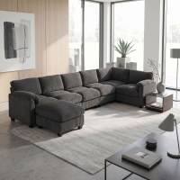 HOMCOM Modular Sectional Sofa, Oversized U-Shaped Couch with Spring Cushion, Corduroy Sofa for Living Room, Charcoal Grey