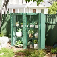 Outsunny Lean-to Greenhouse with 3 Tier Shelves, Mini Greenhouse with 2 Roll-Up Doors for Indoor Outdoor, Green(m-1)