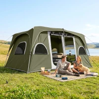 Outsunny 4-8 Person Family Tent, Camping Tent with 2 Room Mesh Windows, Easy Set Up for Backpacking, Hiking, Outdoor, Dark Green(m-1)