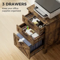 HOMCOM Vertical File Cabinet with 3 Drawers, Rustic Farmhouse Office Storage Cabinet for A4, Letter Size, Rustic Brown(m-5)
