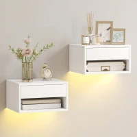 HOMCOM Floating Bedside Table Set of 2 with RGB LED Lights App Control(m-9)