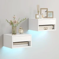 HOMCOM Floating Bedside Table Set of 2 with RGB LED Lights App Control(m-2)
