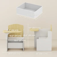 Qaba Kids Table and Chair Set, Children Desk and Chair with Storage Bin for Playing, Reading, Painting, for Ages 3-5, White(m-3)