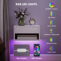 HOMCOM Floating Bedside Table Set of 2 with RGB LED Lights App Control(m-4)