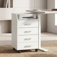 HOMCOM 4-Drawer Vertical Mobile Filing Cabinet, File Cabinet with Lockable Wheels for Home Office, White(m-1)