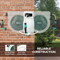 Outsunny 1/2 in x 65ft Wall Mounted Garden Hose Reel, Retractable Water Hose Reel with Auto Rewind, Any Length Lock, Green(m-5)