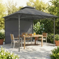 Outsunny 10' x 10' Patio Gazebo, Double Roof Outdoor Gazebo Canopy Shelter with Storage, Hook, Metal Frame, Dark Grey