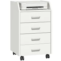 HOMCOM 4-Drawer Vertical Mobile Filing Cabinet, File Cabinet with Lockable Wheels for Home Office, White(m-12)