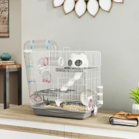 PawHut 3-Tier Hamster Cage, Portable Gerbil Cage with Exercise Wheels, Water Bottle, Food Dish, for Dwarf Hamsters, Mouse, Grey(m-8)