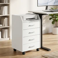 HOMCOM 4-Drawer Vertical Mobile Filing Cabinet, File Cabinet with Lockable Wheels for Home Office, White(m-7)