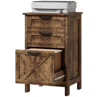HOMCOM Vertical File Cabinet with 3 Drawers, Rustic Farmhouse Office Storage Cabinet for A4, Letter Size, Rustic Brown