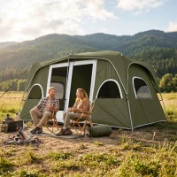 Outsunny 4-8 Person Family Tent, Camping Tent with 2 Room Mesh Windows, Easy Set Up for Backpacking, Hiking, Outdoor, Dark Green(m-8)