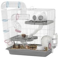 PawHut 3-Tier Hamster Cage, Portable Gerbil Cage with Exercise Wheels, Water Bottle, Food Dish, for Dwarf Hamsters, Mouse, Grey(m-9)