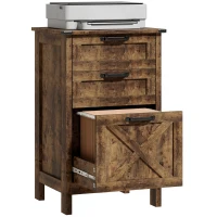HOMCOM Vertical File Cabinet with 3 Drawers, Rustic Farmhouse Office Storage Cabinet for A4, Letter Size, Rustic Brown(m-11)