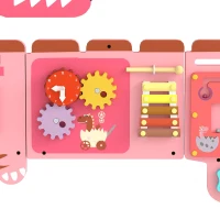 Qaba Busy Board Panels wall mounted Montessori Sensory Toys dinosaur center 87 x 52 x 5.5 cm Pink(m-11)