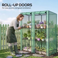 Outsunny Lean-to Greenhouse with 3 Tier Shelves, Mini Greenhouse with 2 Roll-Up Doors for Indoor Outdoor, Green(m-6)