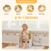 Qaba Kids Table and Chair Set, Children Desk and Chair with Storage Bin for Playing, Reading, Painting, for Ages 3-5, White(m-4)