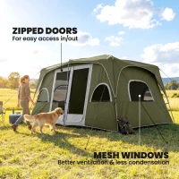 Outsunny 4-8 Person Family Tent, Camping Tent with 2 Room Mesh Windows, Easy Set Up for Backpacking, Hiking, Outdoor, Dark Green(m-6)