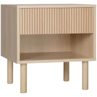 HOMCOM Modern Bedside Table with Drawer and Open Shelf, Sofa Side Table for Bedroom Living Room, Natural(m-9)