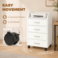 HOMCOM 4-Drawer Vertical Mobile Filing Cabinet, File Cabinet with Lockable Wheels for Home Office, White(m-5)