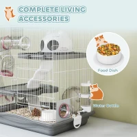 PawHut 3-Tier Hamster Cage, Portable Gerbil Cage with Exercise Wheels, Water Bottle, Food Dish, for Dwarf Hamsters, Mouse, Grey(m-6)