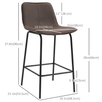 HOMCOM Bar Stools Set of 2, Upholstered Counter Height Bar Chairs, 26" (66 cm) Kitchen Stools with Steel Legs for Dining Area, Kitchen Aisle, Coffee(m-3)