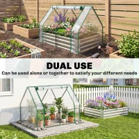 Outsunny Steel Raised Garden Bed with Cover and Roll Up Door, Dual Use, 50"x37.4" Outdoor Greenhouse, Clear(m-4)