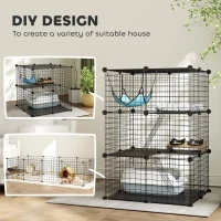 PawHut 3 Tier Cat Cage Crate, DIY Pet Playpen with 3 Doors, Ladders, Hammock, Platforms, Indoor Playpen for Kittens, Black(m-4)