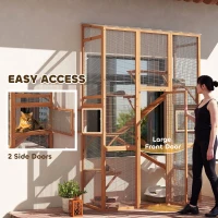PawHut Outdoor Catio Cat Enclosure, Large Wooden Cat House with 6 Jumping Platforms, Scratching Post, 2 Ramps, for 2-3 Kittens(m-11)