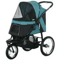 PawHut 3 Wheels Pet Stroller for Small Dogs and Medium Dogs with Adjustable Canopy, Safety Tether, Storage Basket, Dark Green(m-1)