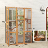 PawHut Outdoor Catio Cat Enclosure, Large Wooden Cat House with 6 Jumping Platforms, Scratching Post, 2 Ramps, for 2-3 Kittens(m-5)
