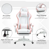 Vinsetto Computer Gaming Chair, PU Leather Office Desk Chair with Footrest, Swivel Wheels, 135° Reclining Back, White(m-7)