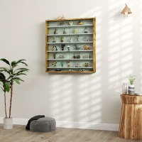 HOMCOM 7-Tier Display Cabinet, Shot Glass Display Case, Glass Curio Cabinet with 2 Glass Doors, Oak and White(m-7)