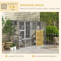 PawHut Catio Playground Cat Window Box Outside Enclosure for Multiple Cats w/ Shelves & Bridges, Gray(m-11)