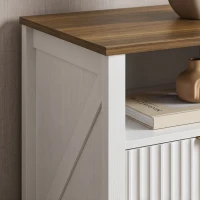 HOMCOM Modern Nightstand with 2 Fluted Drawers, Bedside Table with Open Storage Shelf, Anti-tipping Design, White and Walnut(m-11)